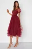 Brightly Beloved Wine Red Tulle Tiered Puff Sleeve Midi Dress sold by Lulus