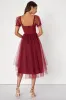 Brightly Beloved Wine Red Tulle Tiered Puff Sleeve Midi Dress sold by Lulus