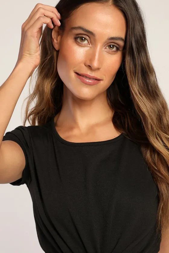 Laid-Back Lifestyle Black Knot-Front Cutout Romper sold by Lulus product image thumbnail 4