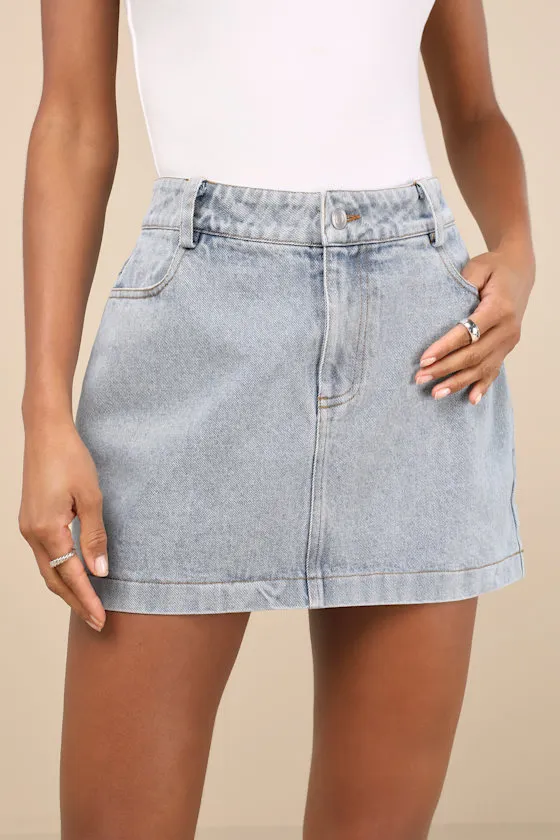 Adaya Light Wash Denim High-Rise Micro Mini Skirt sold by Lulus product image thumbnail 3