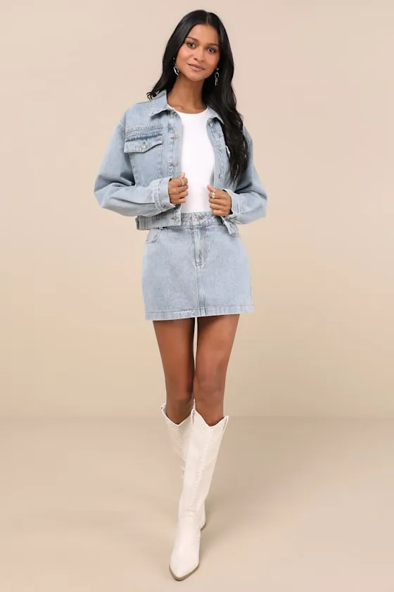 Adaya Light Wash Denim High-Rise Micro Mini Skirt sold by Lulus product image thumbnail 4