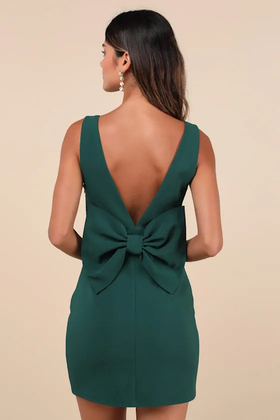 Blissfully Beaming Hunter Green Sleeveless Bow Mini Dress sold by Lulus product image thumbnail 3