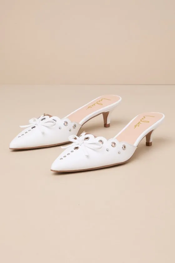 Cerine White Studded Pointed-Toe Mule Pumps sold by Lulus