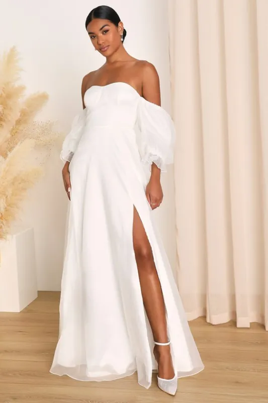 True Excellence White Bustier Off-The-Shoulder Gown sold by Lulus