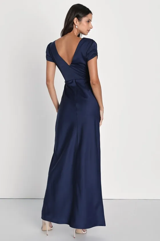 Epitome of Romance Navy Blue Satin Puff Sleeve Maxi Dress sold by Lulus product image thumbnail 3