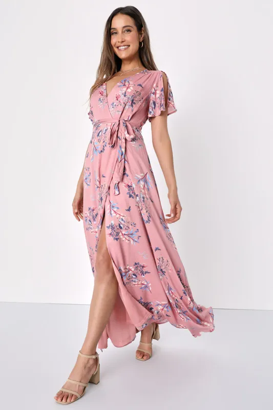 Fiorire Rose Floral Print Wrap Maxi Dress sold by Lulus