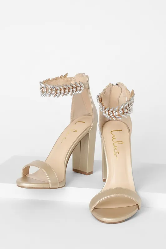 Mylan Gold Ankle Strap Heels sold by Lulus