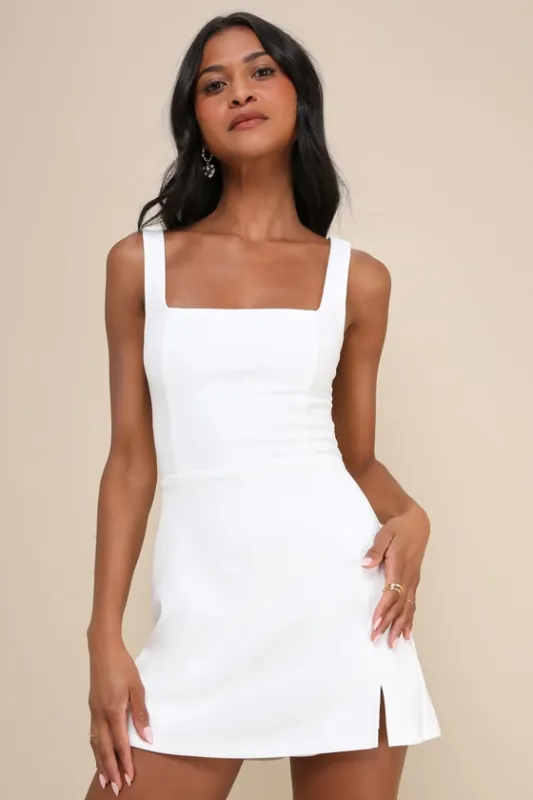 Admiring Cutie White Square Neck Cutout Twist-Back Skort Romper sold by Lulus