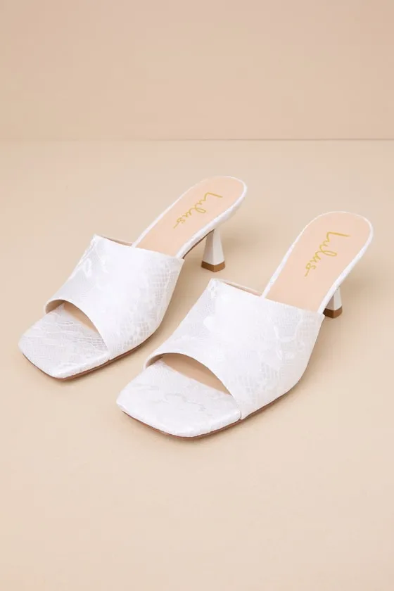 Maeler White Lace High Heel Slide Sandals sold by Lulus