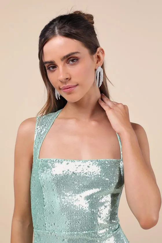 Shimmering Confidence Shiny Mint Green Sequin Cutout Mini Dress sold by Lulus product image thumbnail 4