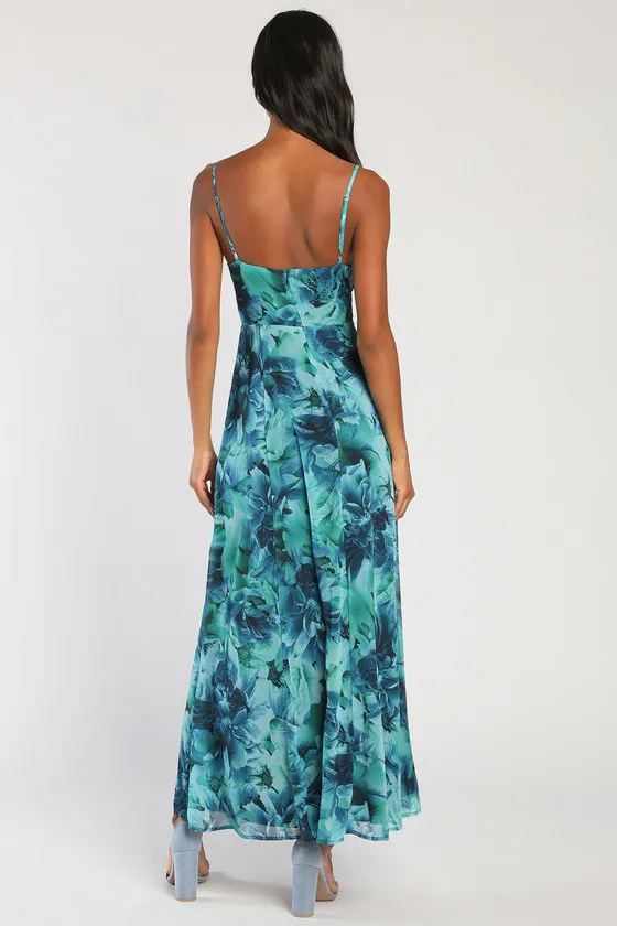 Beautiful Soul Teal Green Floral Print Twist-Front Maxi Dress sold by Lulus product image thumbnail 4