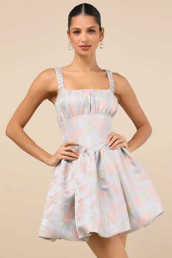 Sweet Charm Light Blue Jacquard Bubble-Hem Mini Dress sold by Lulus