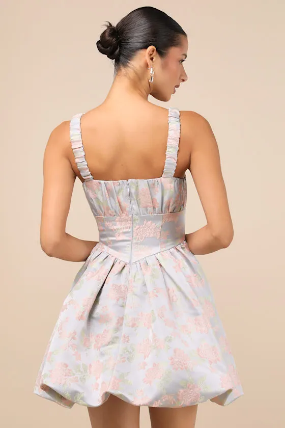 Sweet Charm Light Blue Jacquard Bubble-Hem Mini Dress sold by Lulus product image thumbnail 2