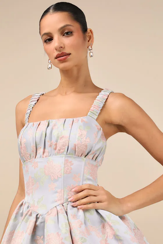 Sweet Charm Light Blue Jacquard Bubble-Hem Mini Dress sold by Lulus product image thumbnail 4