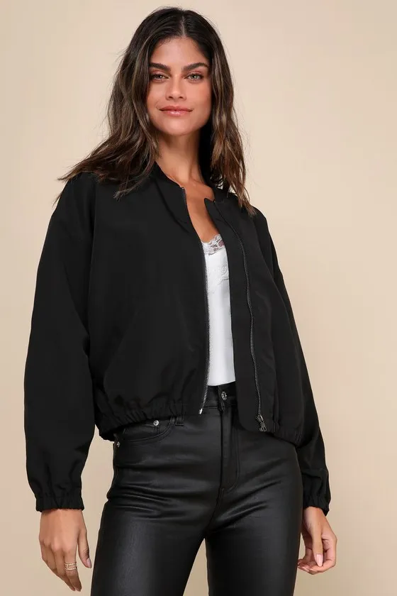 Cool Perfection Black Bomber Jacket sold by Lulus