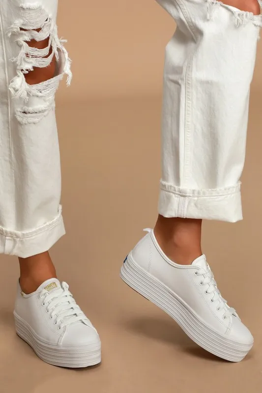 Triple Up White Leather Platform Sneakers sold by Lulus