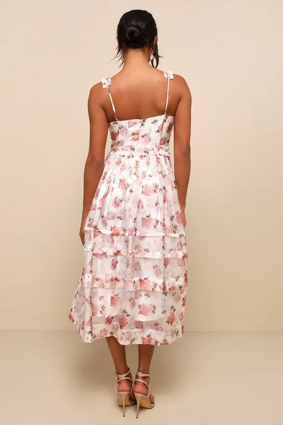 Sincerely Enchanting Ivory Floral Print Organza Midi Dress sold by Lulus product image thumbnail 3