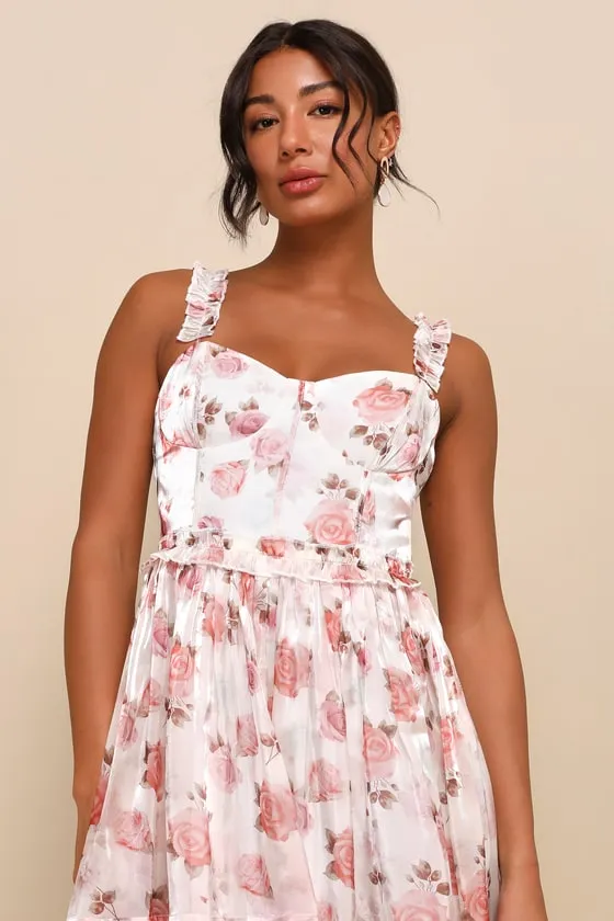 Sincerely Enchanting Ivory Floral Print Organza Midi Dress sold by Lulus product image thumbnail 4