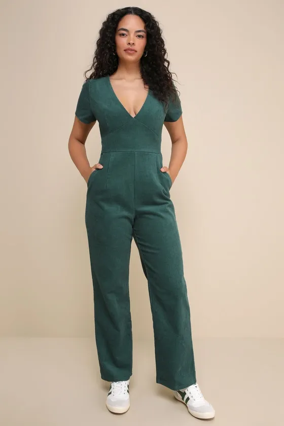 Absolute Cutest Dark Green Corduroy Short Sleeve Jumpsuit sold by Lulus product image thumbnail 2