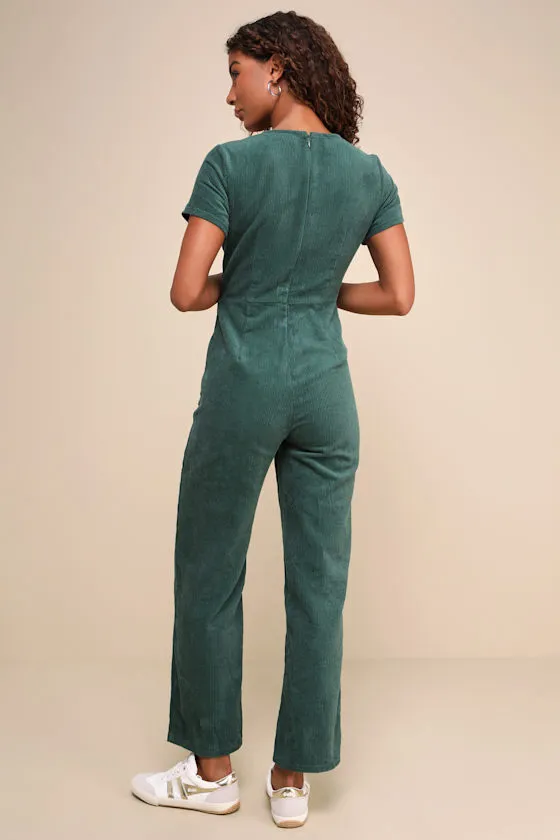 Absolute Cutest Dark Green Corduroy Short Sleeve Jumpsuit sold by Lulus product image thumbnail 3