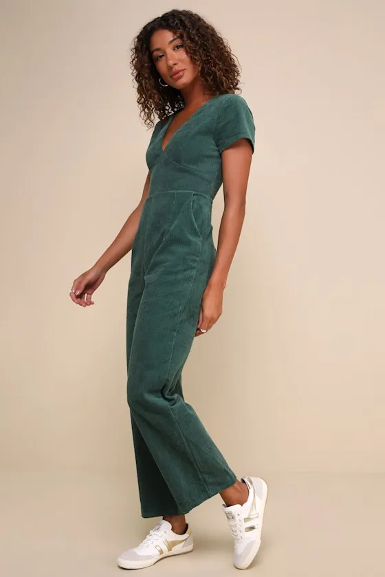 Absolute Cutest Dark Green Corduroy Short Sleeve Jumpsuit sold by Lulus product image thumbnail 4