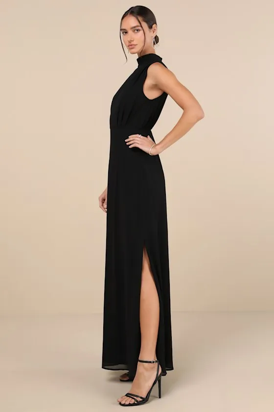 Classic Elegance Black Chiffon Sleeveless Mock Neck Maxi Dress sold by Lulus product image thumbnail 2