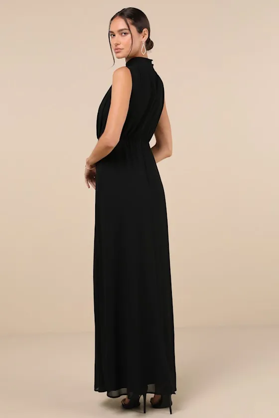 Classic Elegance Black Chiffon Sleeveless Mock Neck Maxi Dress sold by Lulus product image thumbnail 3