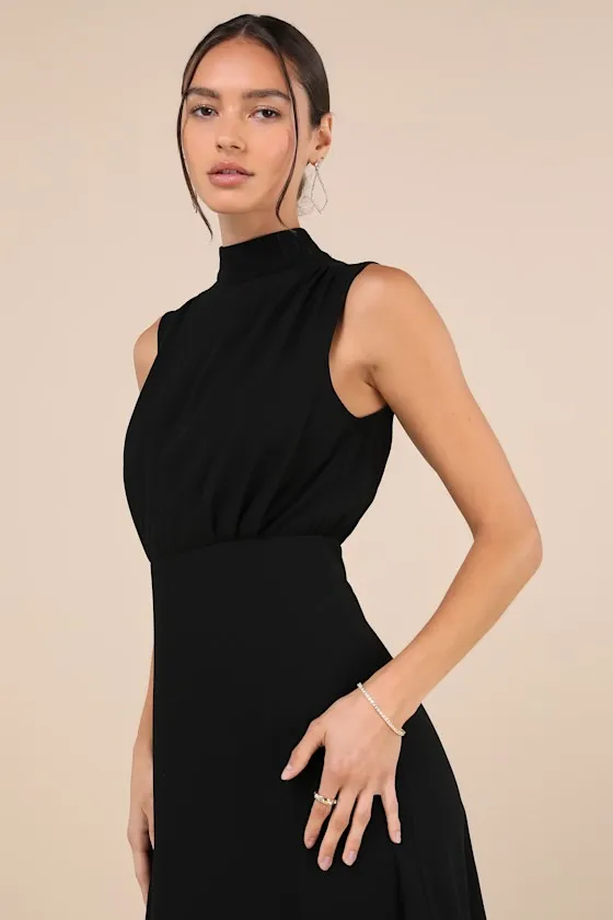 Classic Elegance Black Chiffon Sleeveless Mock Neck Maxi Dress sold by Lulus product image thumbnail 4