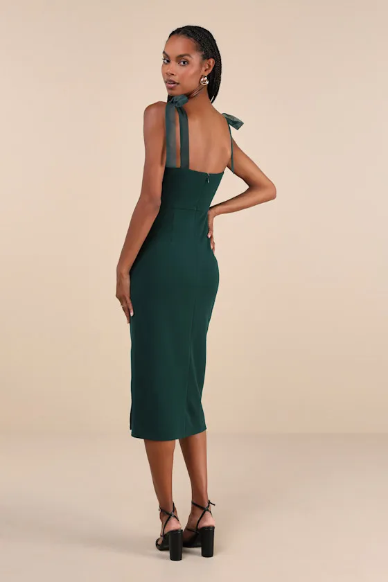 Romantic Celebration Emerald Green Tie-Strap Bodycon Midi Dress sold by Lulus product image thumbnail 3
