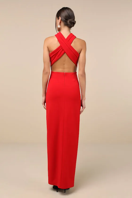 Head to Cocktail Hour Red Halter Neck Maxi Dress sold by Lulus product image thumbnail 3