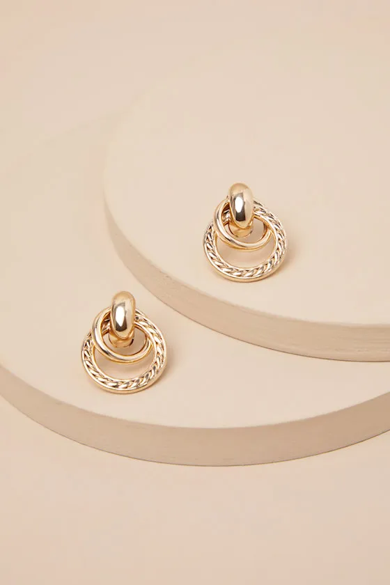 Radiant Cuteness Gold Textured Door Knocker Earrings sold by Lulus product image thumbnail 2