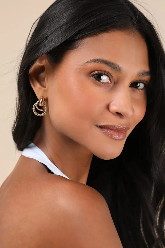 Radiant Cuteness Gold Textured Door Knocker Earrings sold by Lulus product image thumbnail 3