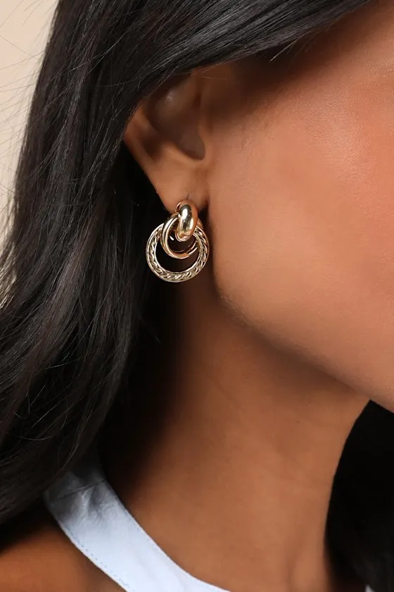 Radiant Cuteness Gold Textured Door Knocker Earrings sold by Lulus product image thumbnail 4