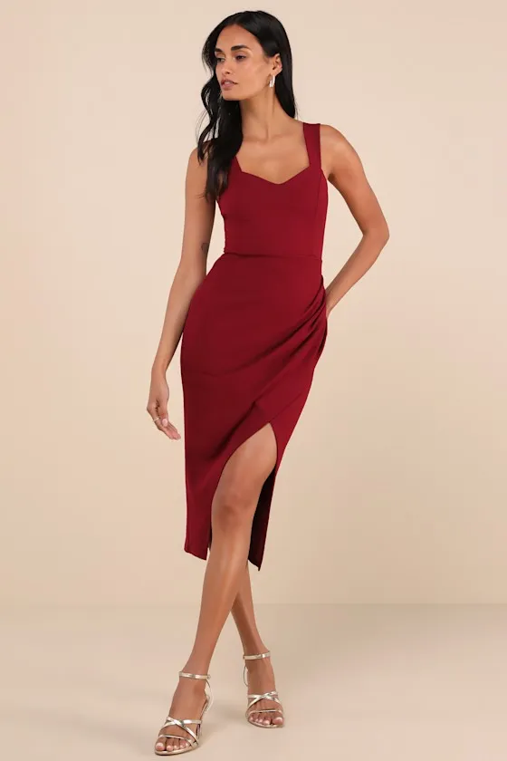Always Beautiful Burgundy Sleeveless Tulip Midi Dress sold by Lulus product image thumbnail 2