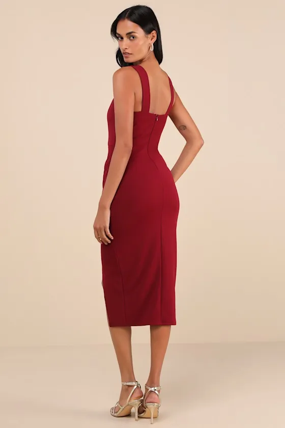 Always Beautiful Burgundy Sleeveless Tulip Midi Dress sold by Lulus product image thumbnail 3