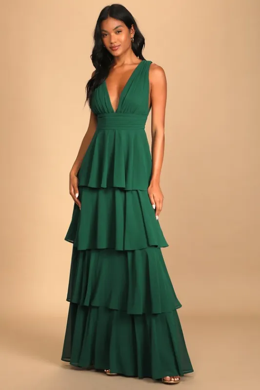 Amazing Evening Hunter Green Tiered Maxi Dress sold by Lulus