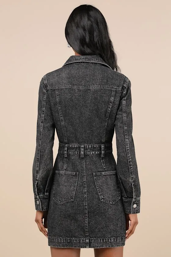 Notoriously Cool Washed Black Long Sleeve Denim Mini Dress sold by Lulus product image thumbnail 3