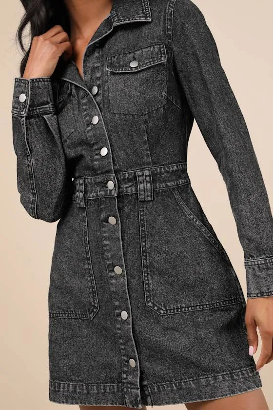 Notoriously Cool Washed Black Long Sleeve Denim Mini Dress sold by Lulus product image thumbnail 4