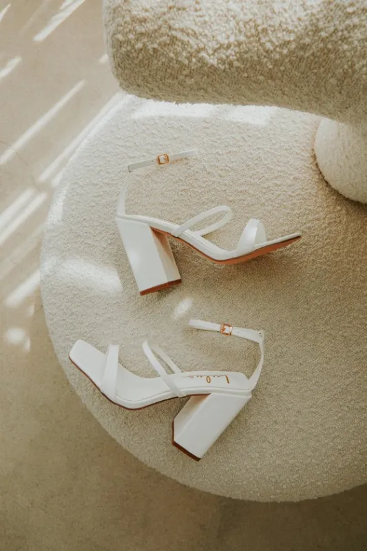 Mabie White Ankle Strap High Heel Sandals sold by Lulus
