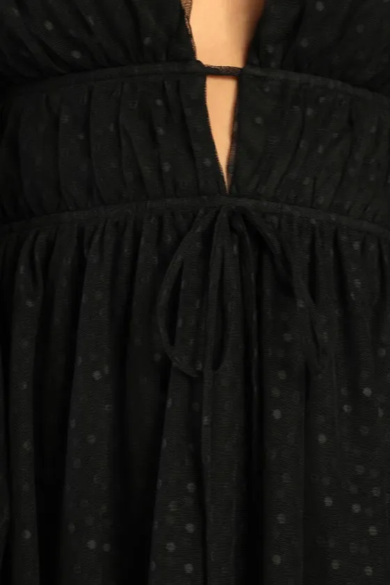 Sweet Twist Black Swiss Dot Tulle Long Sleeve Mini Dress sold by Lulus product image thumbnail 4