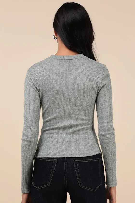 Trendy Minimalist Heathered Olive Ribbed Knotted Top sold by Lulus product image thumbnail 2