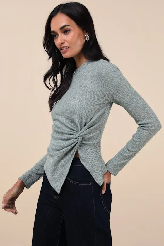 Trendy Minimalist Heathered Olive Ribbed Knotted Top sold by Lulus product image thumbnail 4