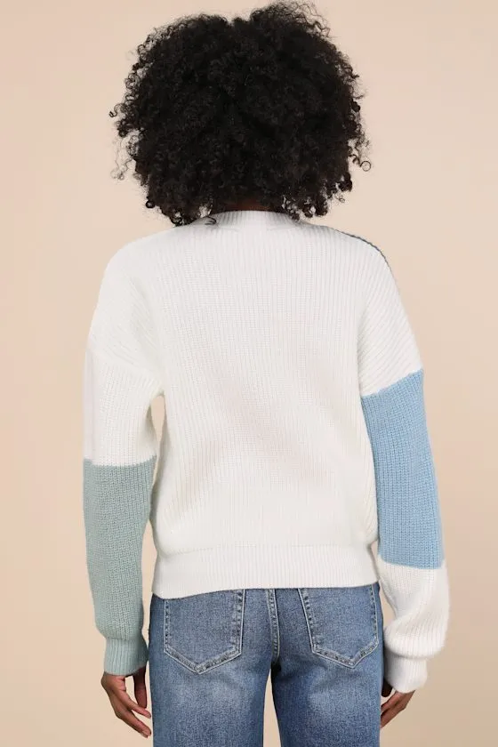 Adorable Expression Teal Multi Color Block Cable Knit Sweater sold by Lulus product image thumbnail 3