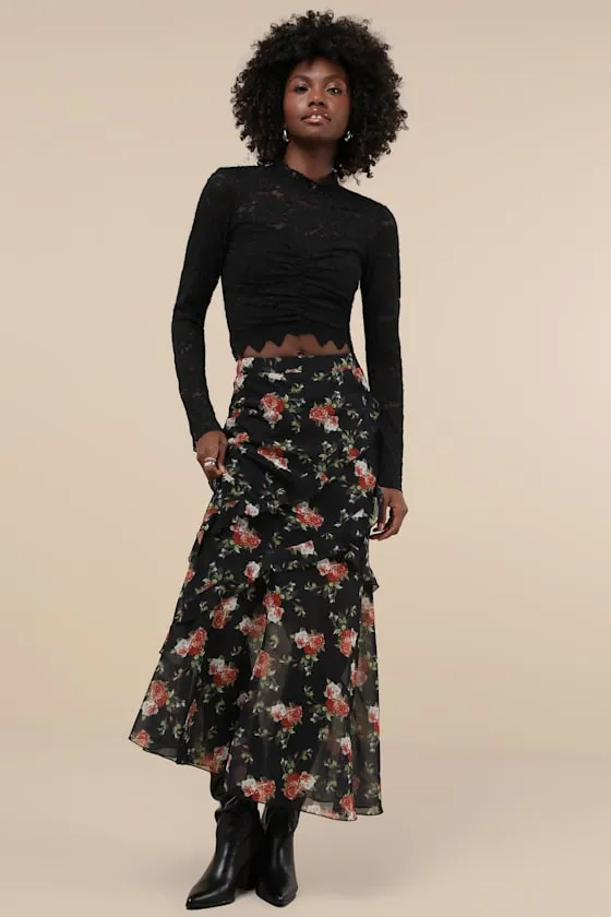 Exquisite Essential Black Fuzzy Lace Ruched Long Sleeve Top sold by Lulus product image thumbnail 3