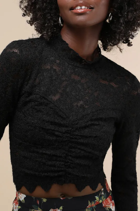 Exquisite Essential Black Fuzzy Lace Ruched Long Sleeve Top sold by Lulus product image thumbnail 4