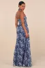Illustrious Aura Navy Blue Floral Pleated Halter Maxi Dress sold by Lulus