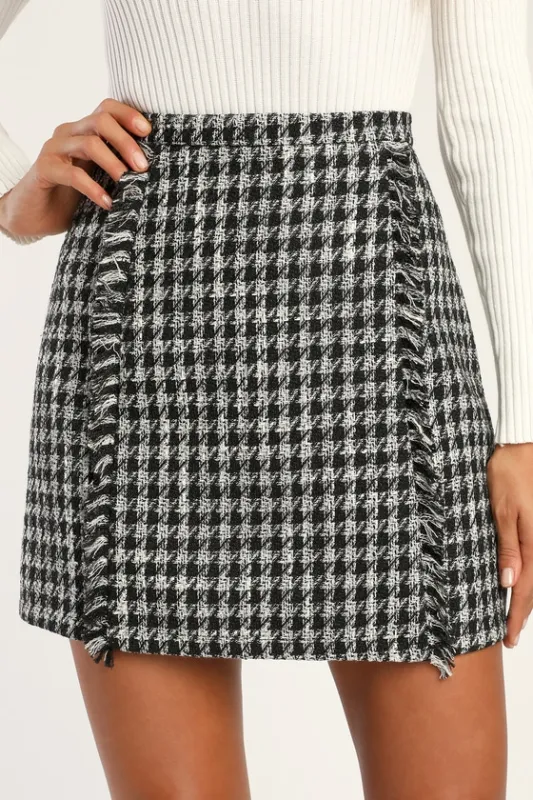 Get the Grade Black and White Houndstooth Tweed Mini Skirt sold by Lulus