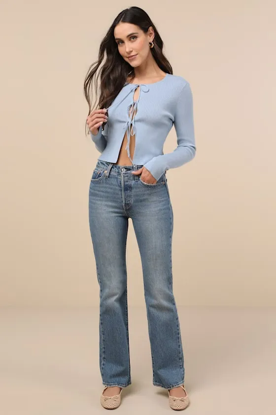 Cuddly Attitude Dusty Blue Tie-Front Cardigan Sweater sold by Lulus product image thumbnail 3