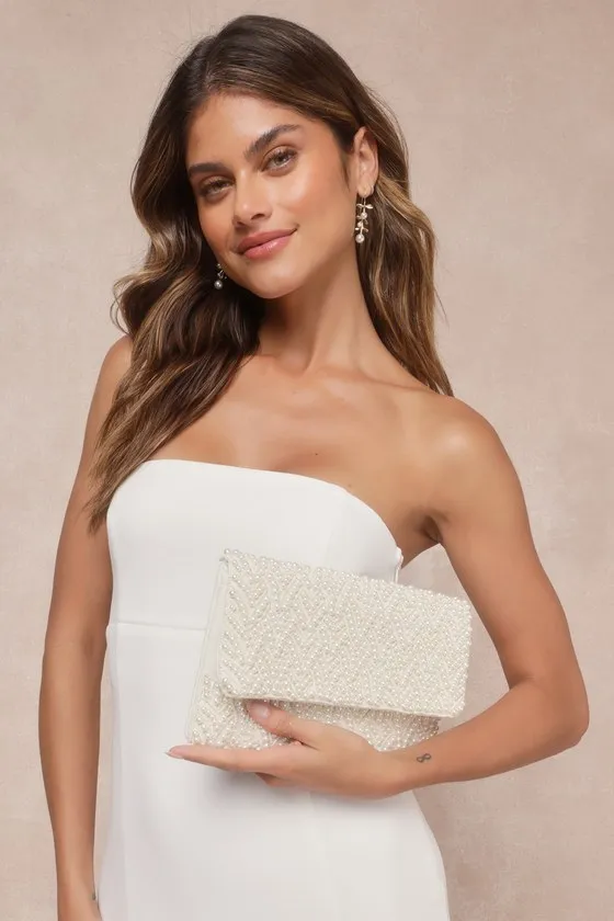 Pearl-Fect Day Ivory Beaded Clutch sold by Lulus