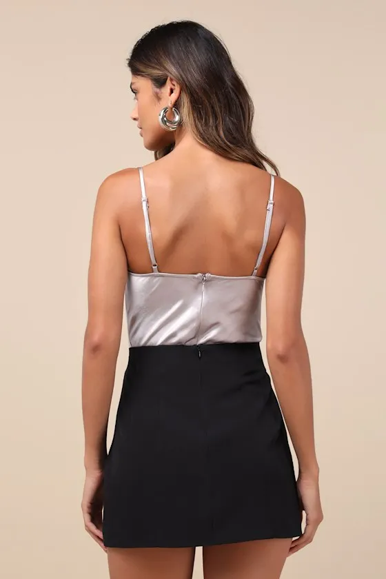 Stunning Choice Silver Satin Tie-Front Lace Cami Bodysuit sold by Lulus product image thumbnail 2